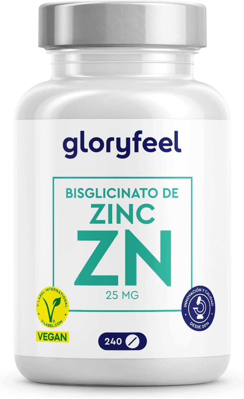 Envase de bisglicinato de zinc 25 mg en formato de 240 tabletas