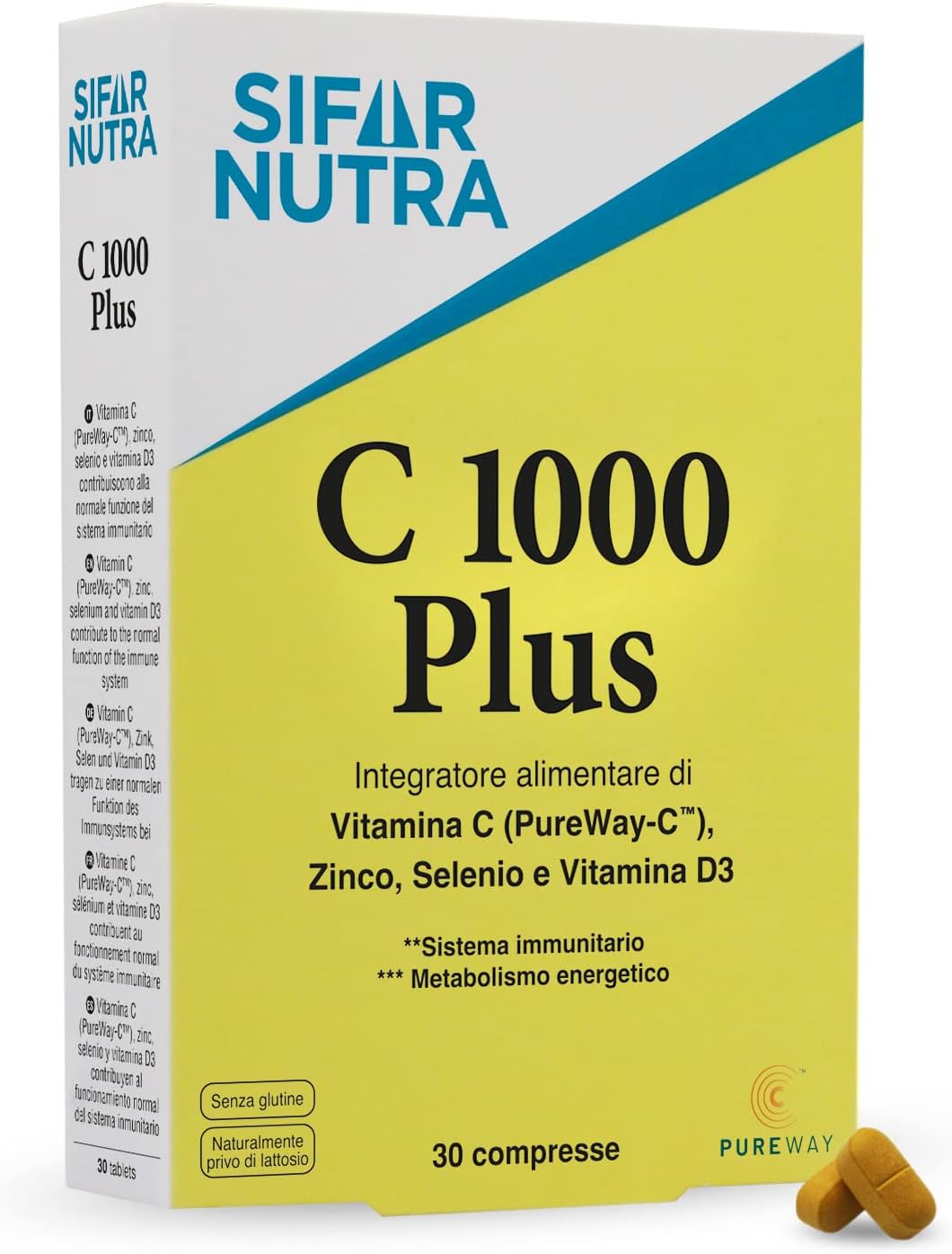 Bote de Sifar Nutra C 1000 Plus con vitamina C, D3, zinc y selenio