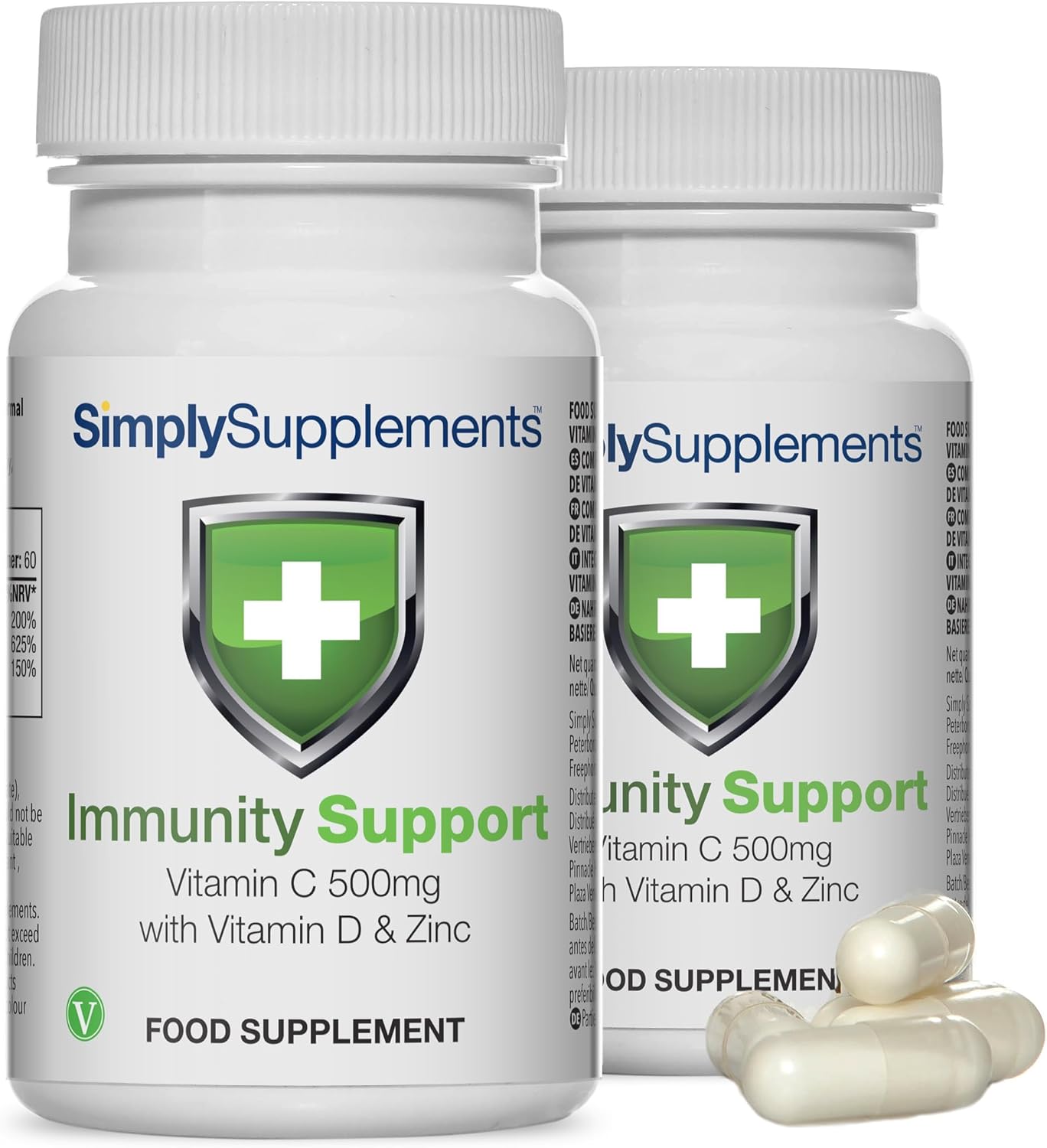 Bote de cápsulas de vitamina C, D y zinc para defensas