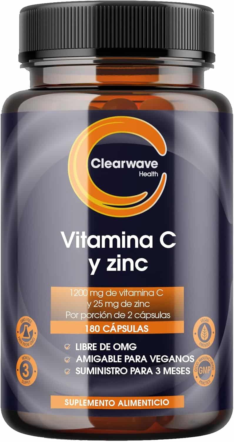 Bote de vitamina C con zinc en cápsulas veganas de Clearwave Health