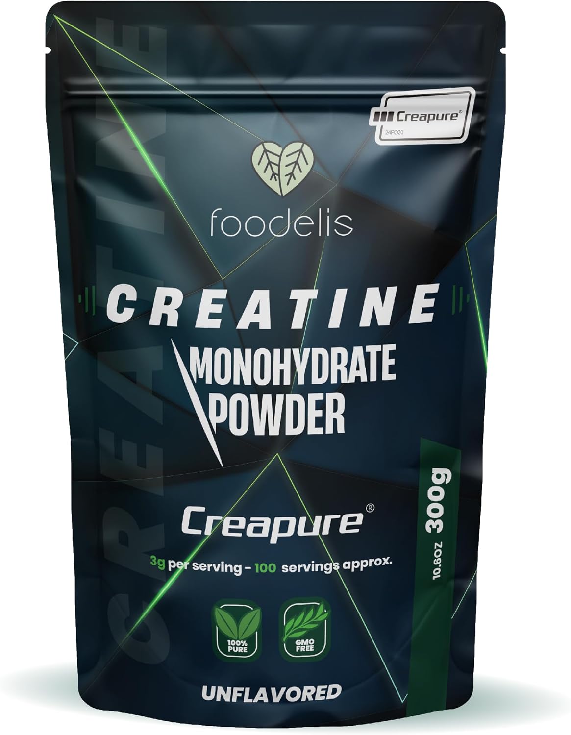 Bote de creatina monohidratada con sello Creapure 300 g