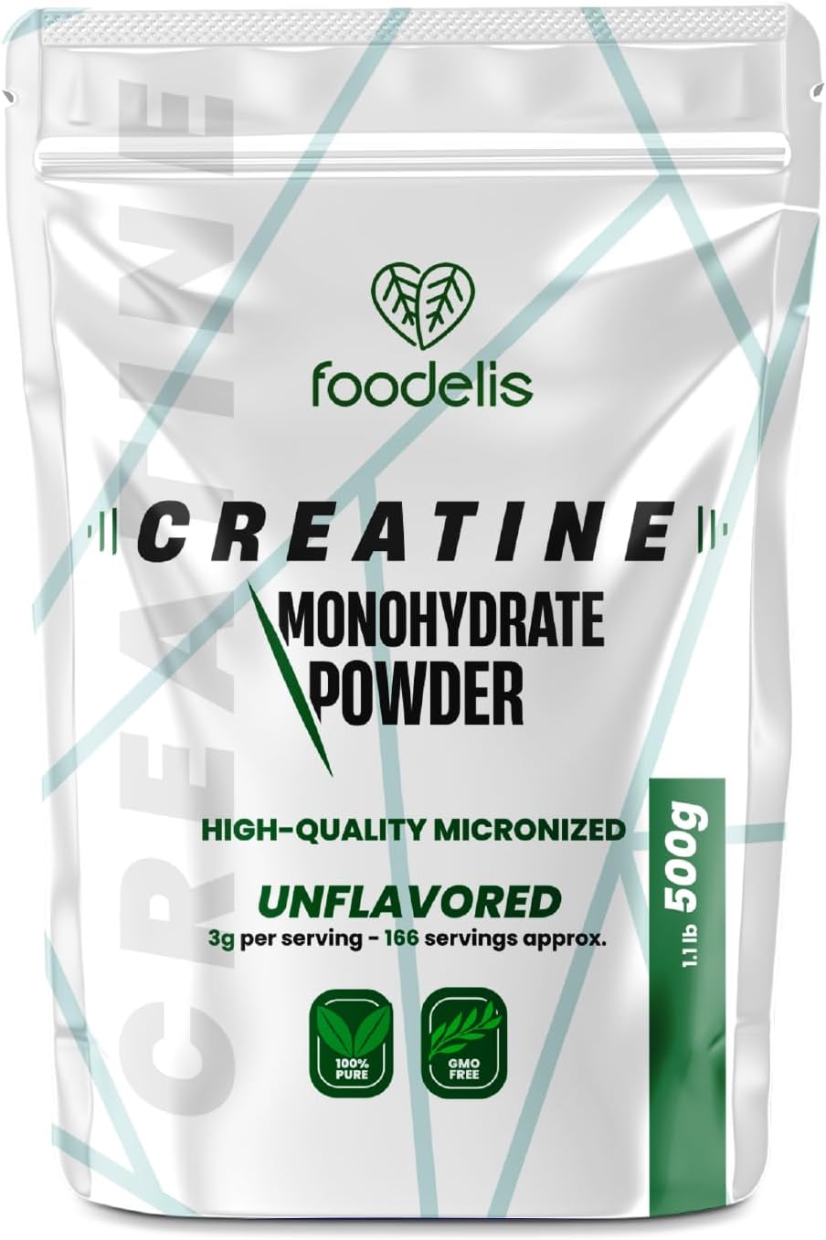 Bote de creatina monohidratada micronizada Foodelis 500 g