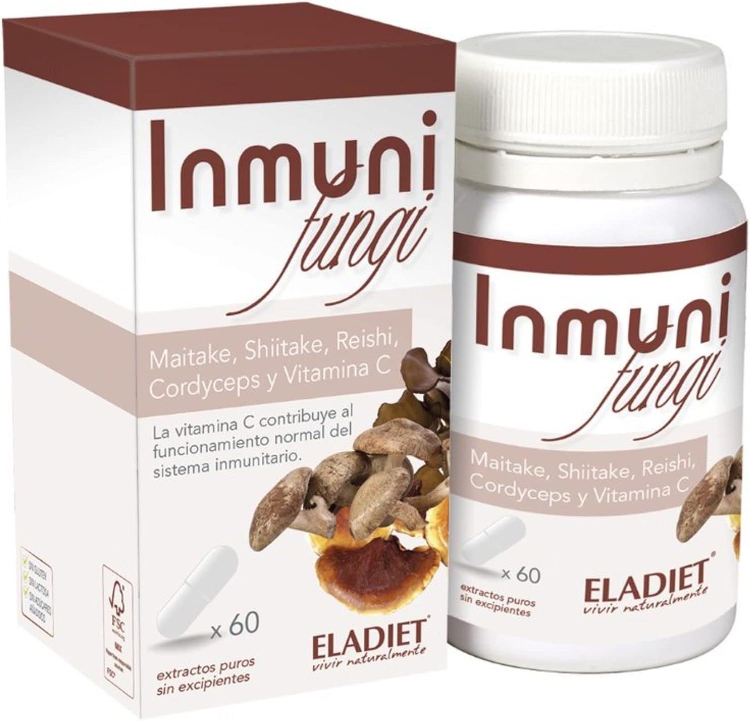 Envase de Inmuni Fungi con reishi, shiitake y vitamina C