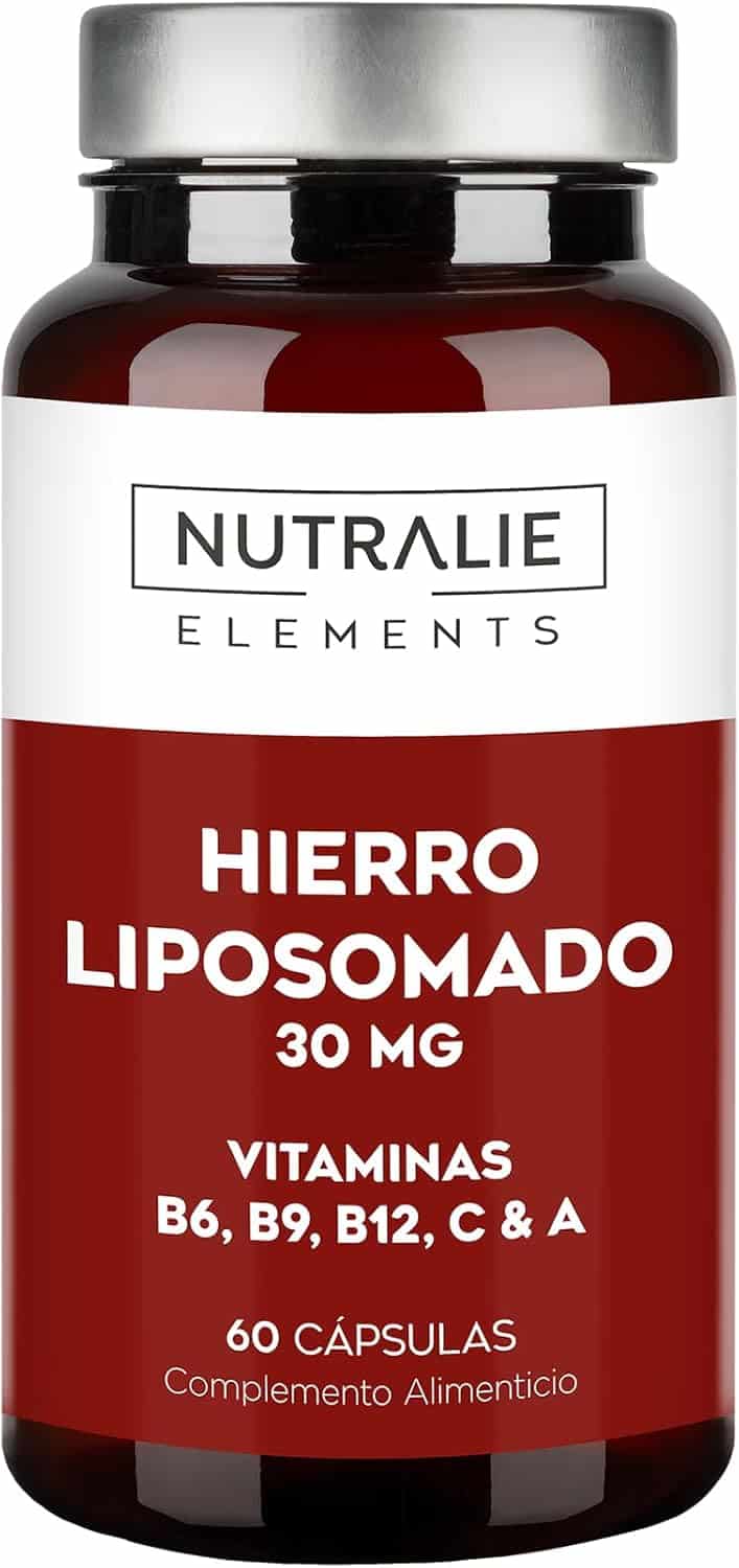 Bote de cápsulas de hierro liposomado con vitaminas