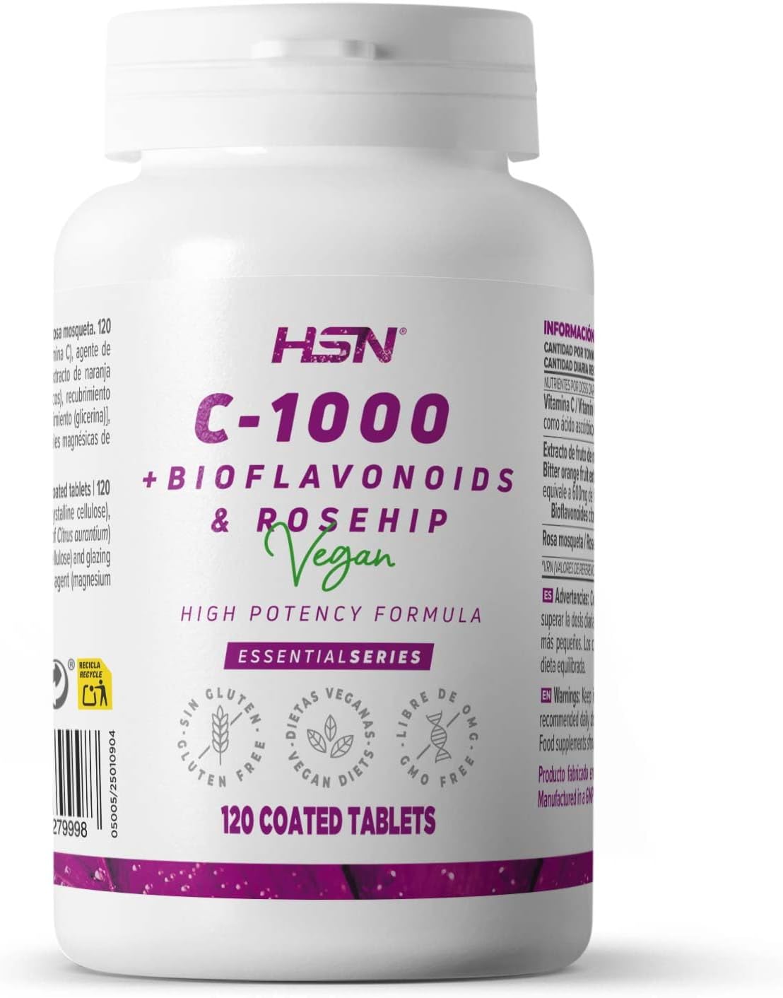 Bote de vitamina C 1000 mg con bioflavonoides de HSN en comprimidos