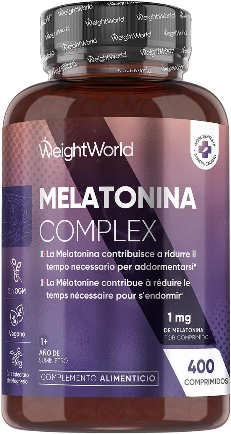 Bote de melatonina con magnesio, pasiflora, vitamina B6 y manzanilla