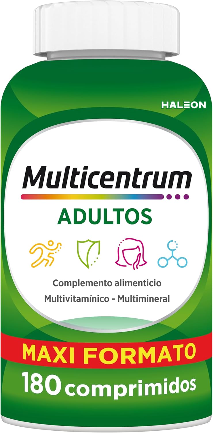Envase de Multicentrum multivitamínico para adultos y adolescentes