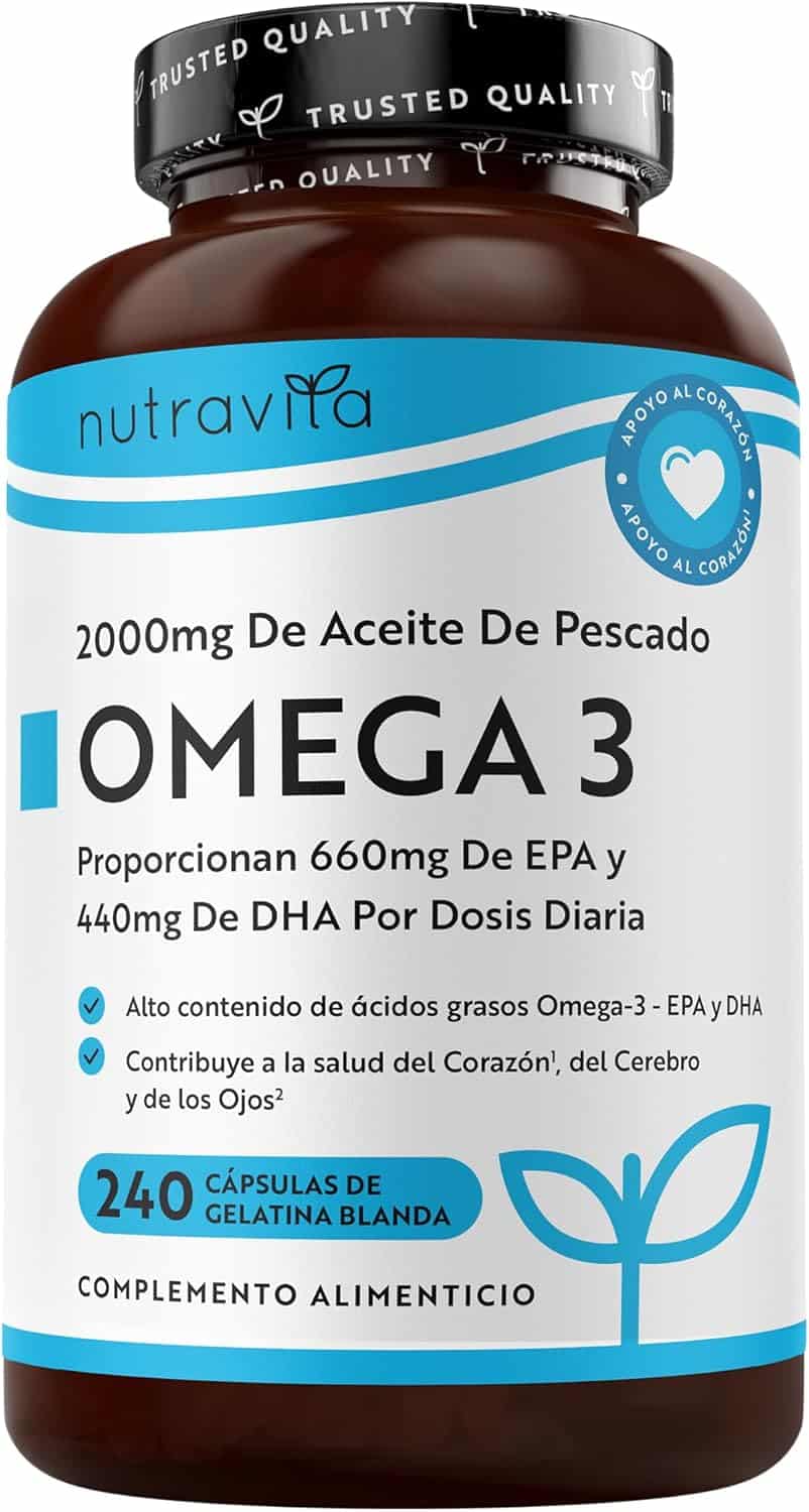 Envase de Nutravita Omega 3 2000 mg 240 cápsulas