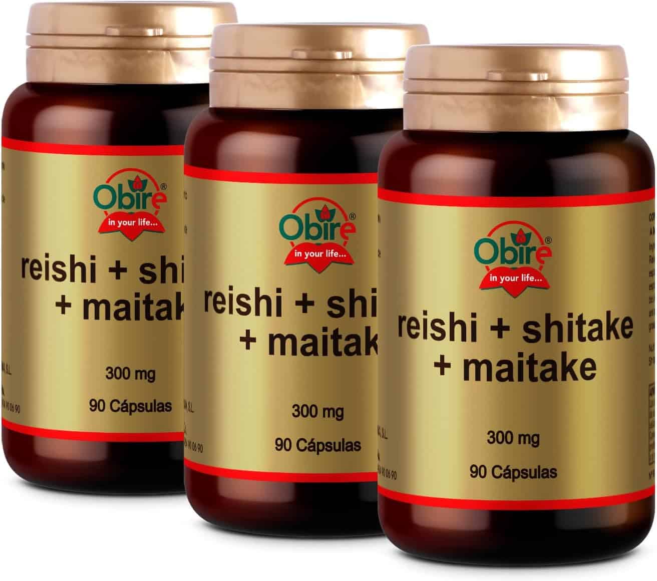 Bote de cápsulas con mezcla de hongos reishi, shiitake y maitake