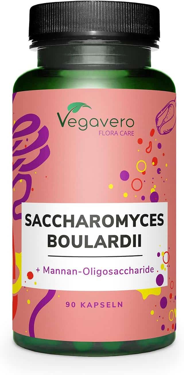 Envase de Saccharomyces boulardii vegano en cápsulas