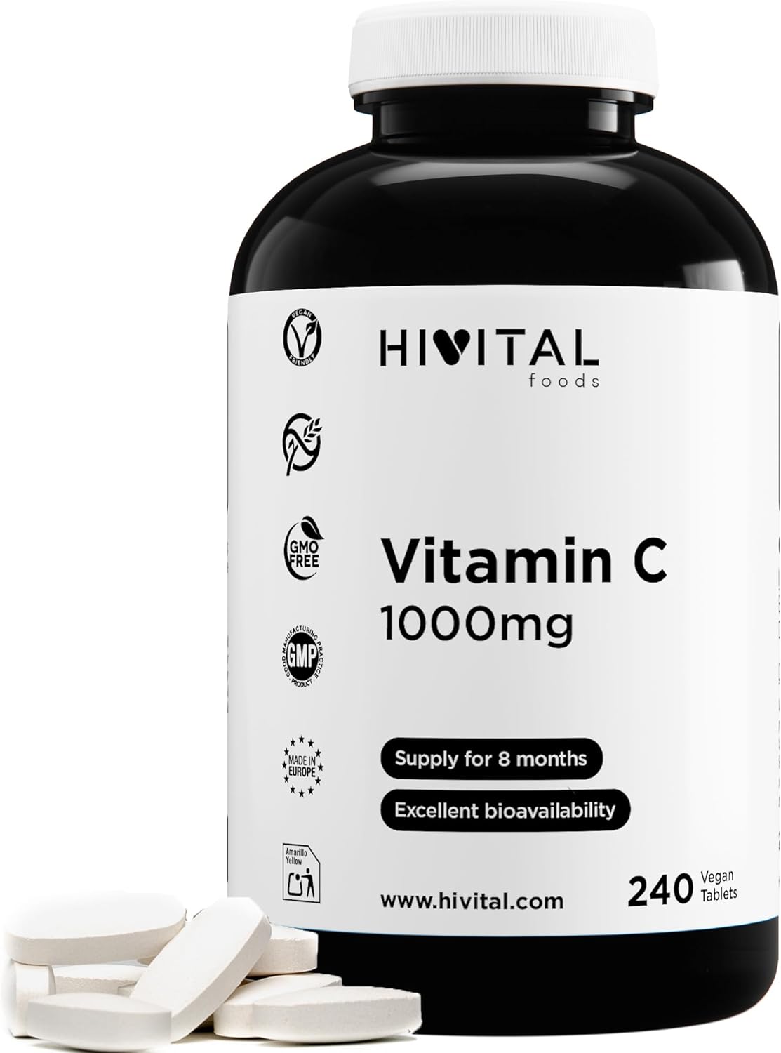 Bote de vitamina C 1000 mg Hivital Foods 240 comprimidos