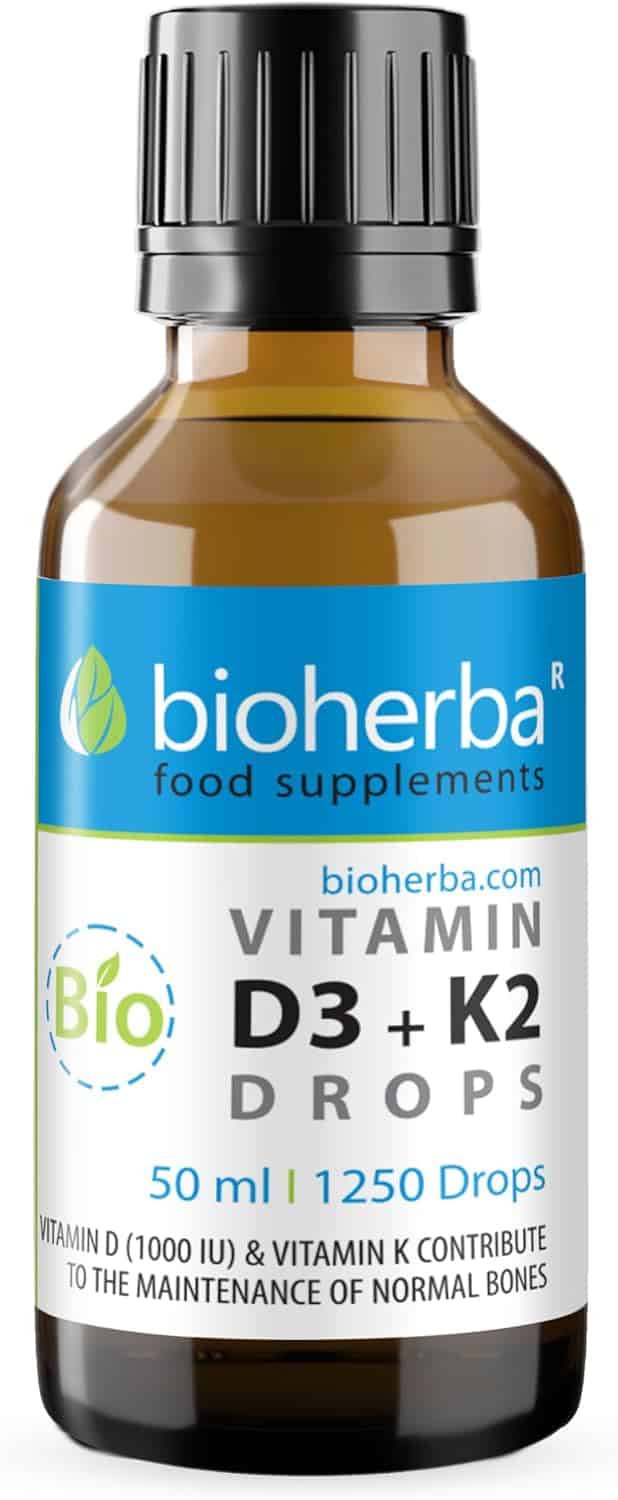 Frasco de gotas de Vitamina D3 y K2 Bioherba