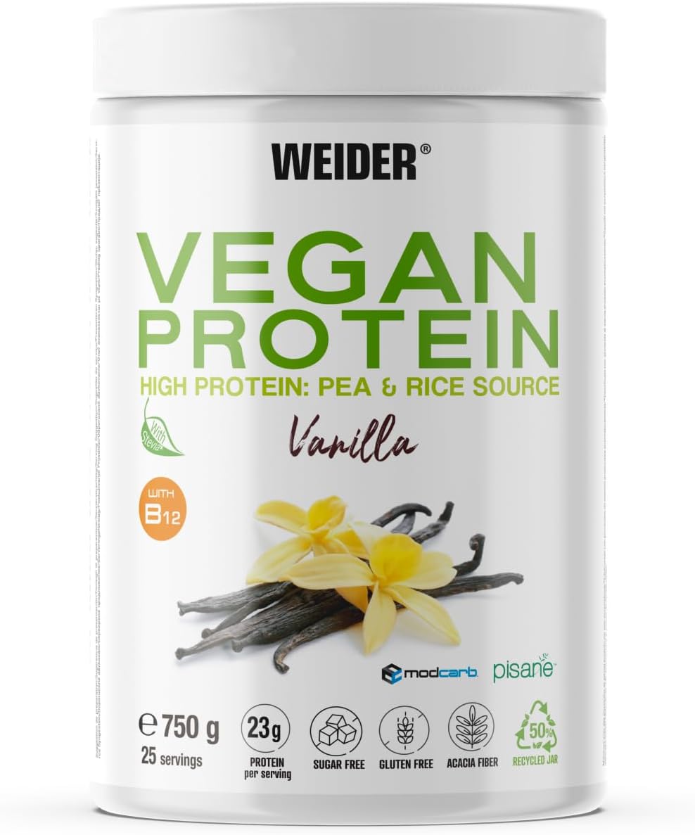 Bote de Weider Vegan Protein sabor vainilla